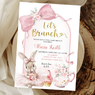 Convite Coquette Rosa Flores Arco Coelhinho Bebê Brunch