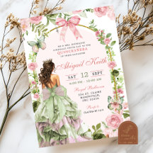 Coquette Royal Garden Sage Blush Rosa Quinceanera