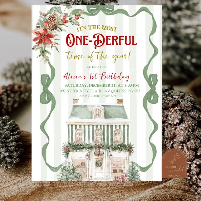 Convite Coquette Sage Green Christmas Sweet First Birthday (Criador carregado)