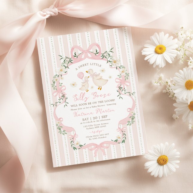 Convite Coquette Silly Goose Pink Bow Girl Baby Shower (Criador carregado)