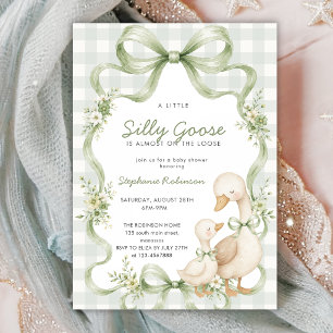 Convite Coquette Silly Goose Sage Laço Gingham Chá de Bebê