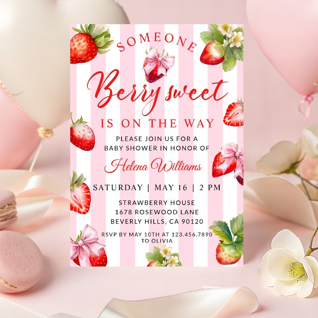 Convite Coquette Strawberries Baby Shower Invitation (Someone Berry Sweet is on the way Baby Shower Invitation)