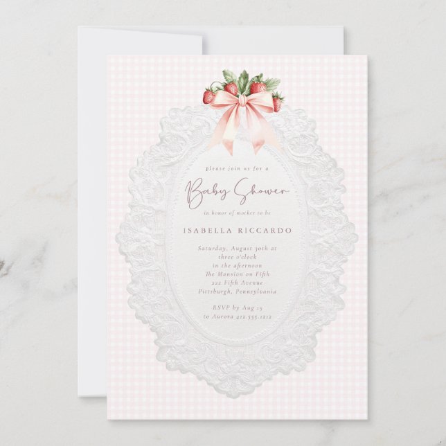 Convite Coquette Strawberry Baby Shower Invitation (Frente)