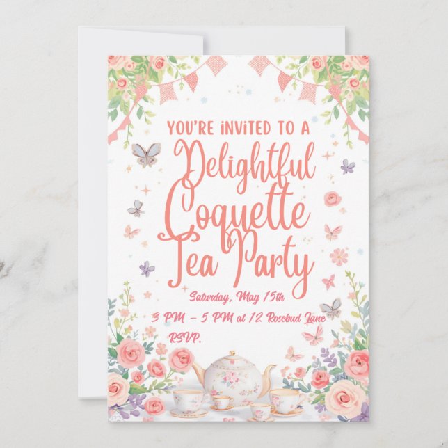 Convite Coquette Tea Party Invitation (Frente)