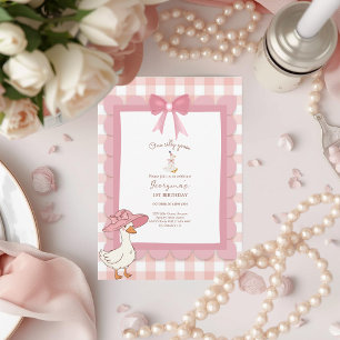 Convite Coquette Um Ganso Bobo Laço Rosa Aniversário de 1