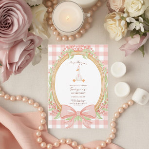Convite Coquette Um Ganso Tolo Laço Rosa Aniversário de 1