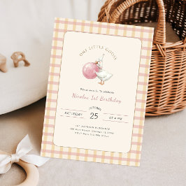 Convite Coquette Um Pequeno Ganso Laço Rosa 1º Aniversário