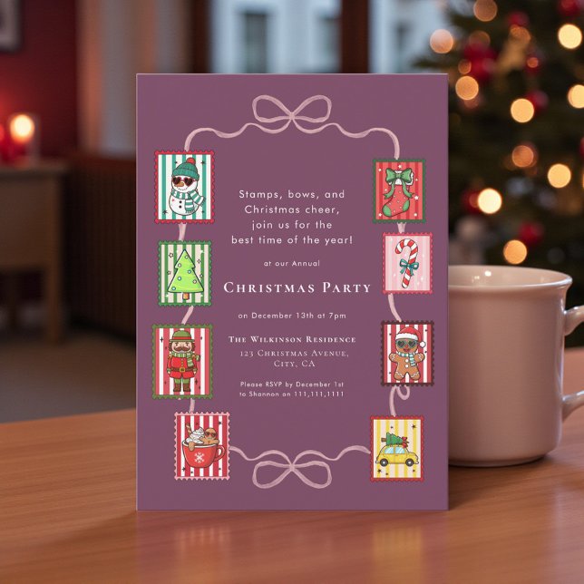 Convite Coquette Whimsical Christmas Stamp Festive Party  (Criador carregado)