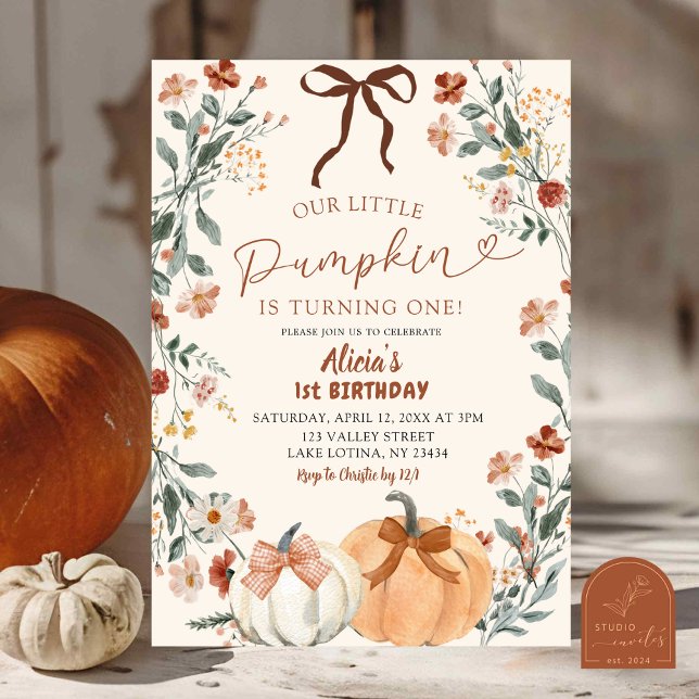 Convite Coquette Wildflower Pumpkin 1st Birthday  (Criador carregado)
