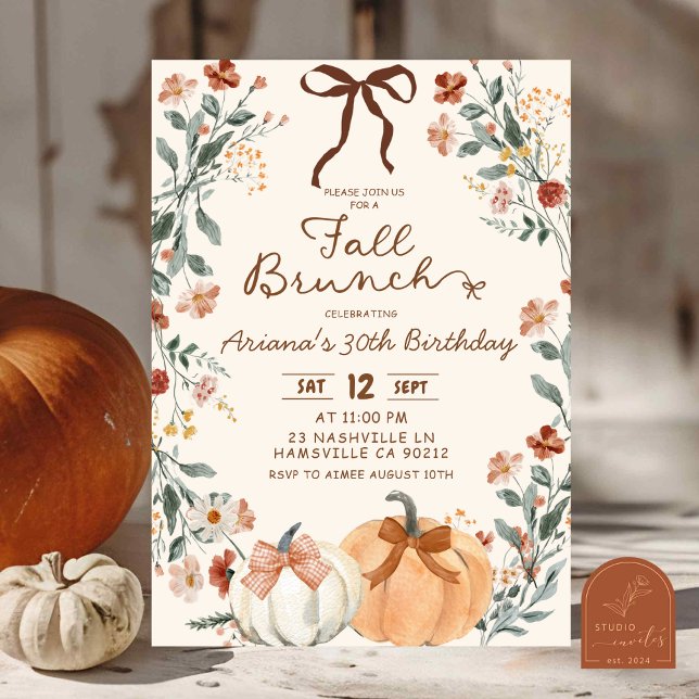 Convite Coquette Wildflower Pumpkin Fall Brunch Birthday  (Criador carregado)