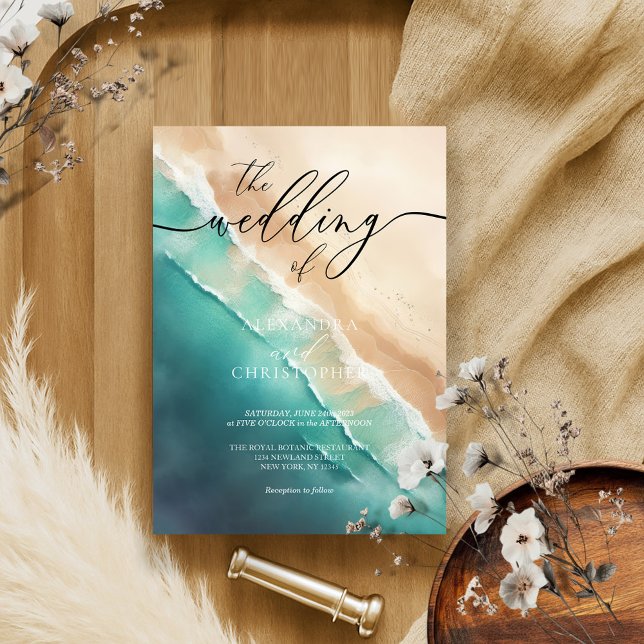 Convite Cor Azul de Praia do Oceano Moderno (Criador carregado)