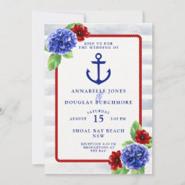 Convite Cor Azul Floral Azul Branco Casado Náutico