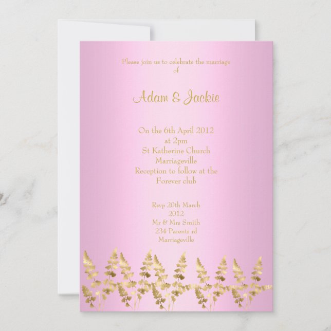Convite COR bonito rosa-folha-de-ouro ELEGANTE CLASSY WEDD (Frente)