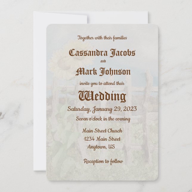 Convite Cor da Água Cena de Girassol Fundo (Frente)