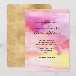 Convite Cor da Água Dourada Amarela Cor Rosa-Rosa-Sol