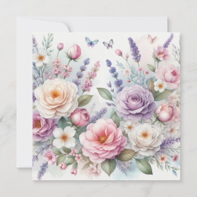 Convite Cor da água floral em cores pastosas moles (Frente)