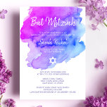Convite Cor da Água Moderna Azul Púrpura Estrela BAT MITZV<br><div class="desc">Belos cartões de convite religiosos do Bat Mitzvah. Púrpura,  violeta,  azul,  turquesa com estrela de David em branco. Letras modernas de script. "É chamado para o TORAH como um Bar Mitzvah". Perfeito para a filha de 12 anos,  garota. Fácil de editar - basta adicionar suas informações/texto.</div>