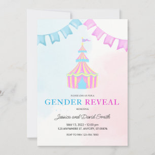 Convite Cor da Água Rosa e Azul Circo - Refeição do Gênero