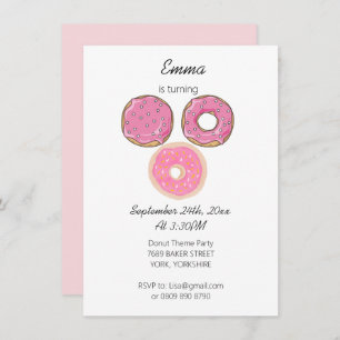 Convite Cor d'água Cor rosa 3 Rosquinhas Tema de Aniversár