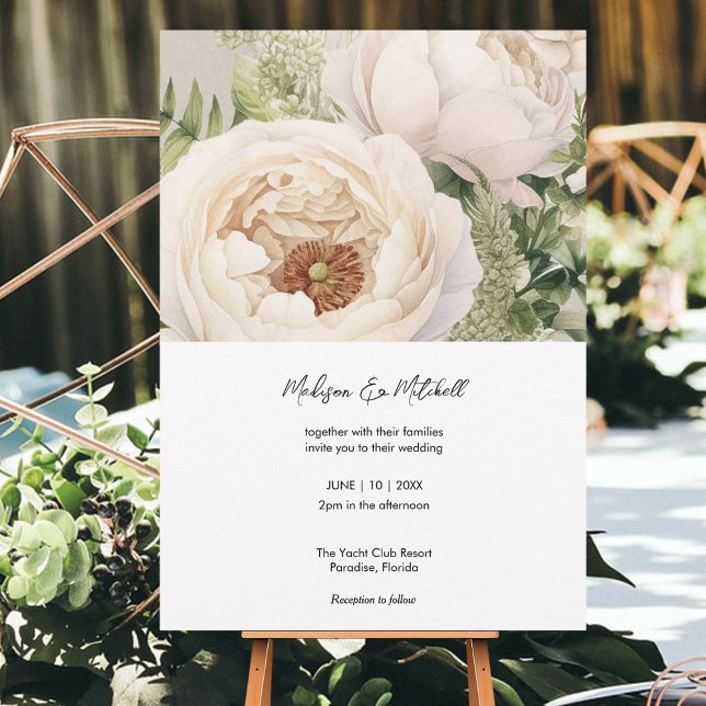 Convite Cor d'água do Buquê de Flor Branco Elegante (Criador carregado)