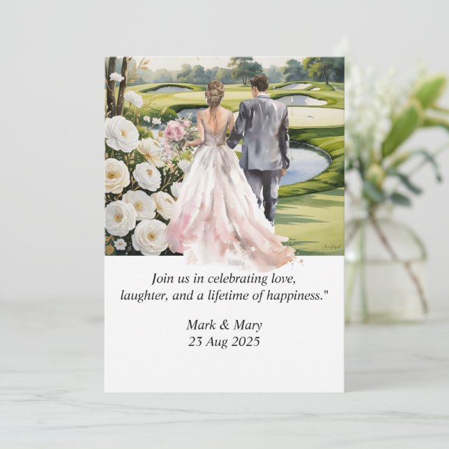 Convite Cor d'água do Casamento de Golf (Em pé/Frente)