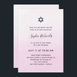 Convite Cor d'água do Ombre Rosa| Bat Mitzvah<br><div class="desc">Esses convites para na moda e Bat Mitzvah modernos apresentam um plano de fundo de lavagem da cor da água,  cor-de-rosa e claro. Suas informações aparecem em uma mistura de tipografia escrita à mão azul marinho mais escura e texto sans serif moderno,  e também uma estrela de David.</div>