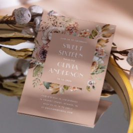 Convite Cor d'água elegante cor floral rosa pálido Sweet 1