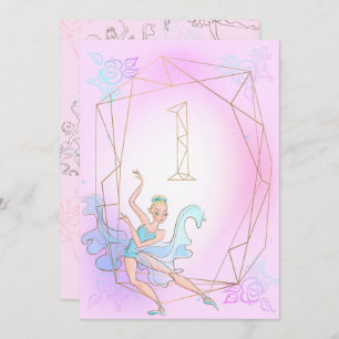 Convite Cor d'água rosa branca Ballerina Dourada Nome Geom