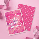 Convite Cor d'água rosa Corações doces 16 Festas de aniver<br><div class="desc">Esta moda Pink Watercolor Sweet, 16 Convites de aniversário, apresenta corações contra um fundo cor-de-água rosa na frente. A placa tem um padrão de bolinhas rosa no verso. Veja outros 16 itens do Sweet aqui https://www.zazzle.com/rosewoodandcitrus/sweet 16?rf=238364477188679314 Personalize este convite substituindo o texto do marcador de posição no modelo para adicionar...</div>