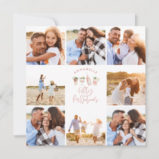 Convite Cor d'água rosada 50 e fabuloso aniversário (Frente)