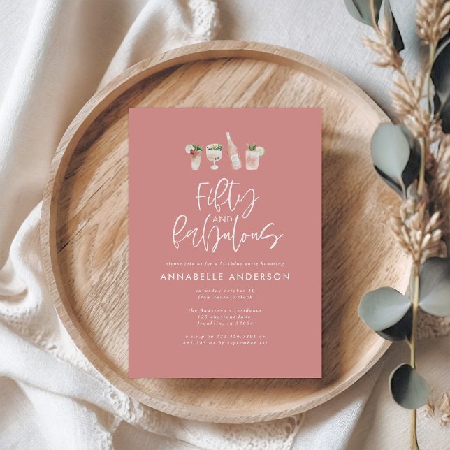 Convite Cor d'água rosada 50 e fabuloso aniversário (Criador carregado)