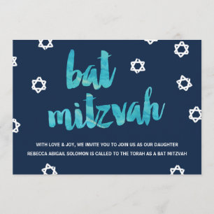 Convite Cor de Água Azul  Bat Mitzvah Único