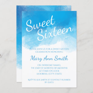 Convite Cor de Água Azul de 16 Verão Doce