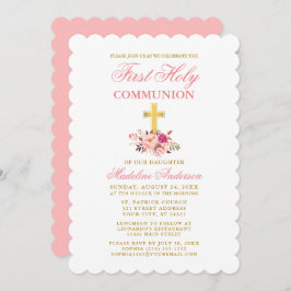 Convite Cor de Água Floral da Primeira Comunhão Elegante