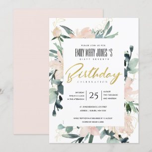 CONVITE COR DE ÁGUA FLORAL EM BRUTO QUALQUER ANIVERSÁRIO