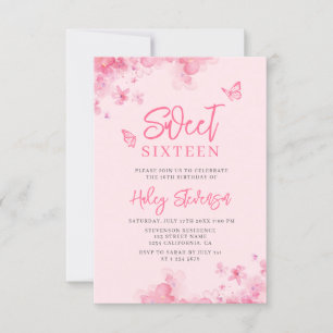 Convite Cor de água floral romântica rosa Foto Sweet 16