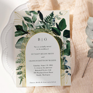 Convite Cor de água moderna Beige verde, casamento de jard