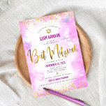 Convite Cor de Água Moderna da Folha Rosa Mitzvah Gold Foi<br><div class="desc">Tenha orgulho, alegria e mostre este marco do seu Bat Mitzvah favorito! Enviar este espantoso, moderno, farelo de ouro cintilante e pontos brilhantes e um script de tipografia contra um fundo de aquarela cor rosa suave, convite personalizado para um evento se lembrar. Personalize o texto personalizado com o nome, a...</div>