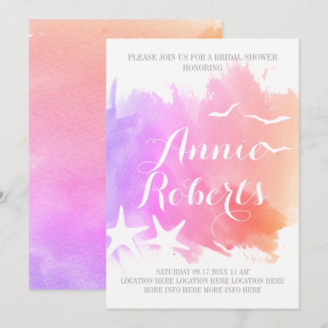 Convite Cor-de-água rosa, chá de panela de casamento de es (Frente/Verso)