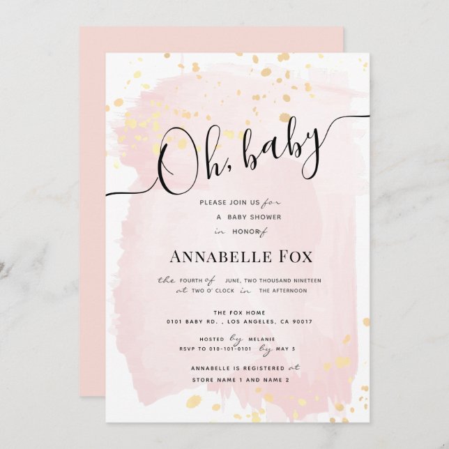 Convite Cor de Água Rosa Esbranquiçada x Chá de fraldas de (Frente/Verso)