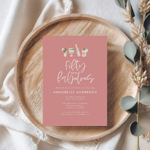 Convite Cor-de-água rosada 50 e fabuloso aniversário