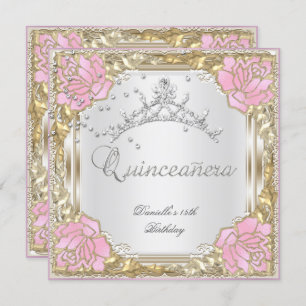 Convite Cor-de-rosa branca macia 15 da Quinceanera