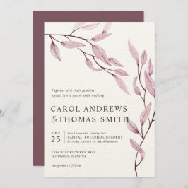 Convite Cor-de-rosa | Casamento com Folhas Botânicas Verti