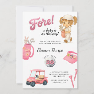 Convite Cor-de-rosa Chá de fraldas de golfe