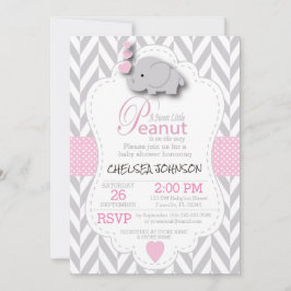 Convite Cor-de-rosa, Cinza branca, elefante 🐘 Chá de fral