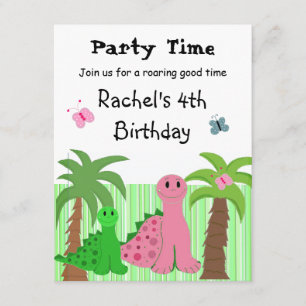 Convite cor-de-rosa do aniversário do dinossauro
