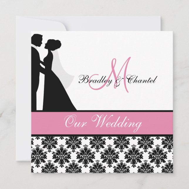Convite cor-de-rosa do casamento do casal do (Frente)