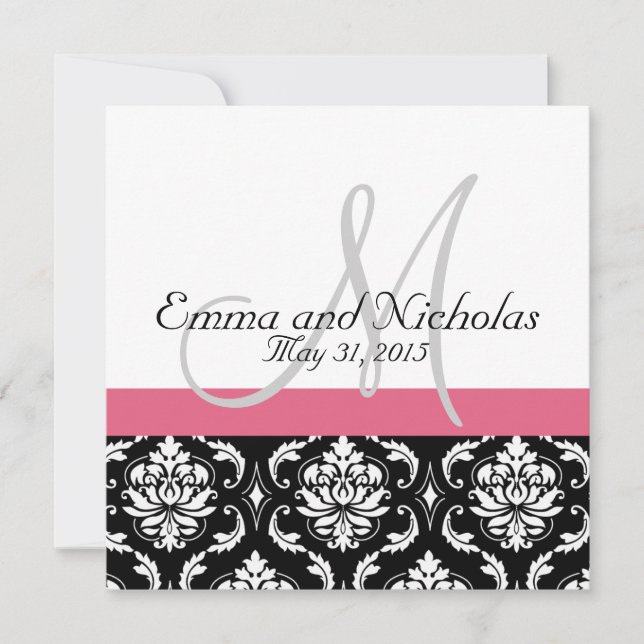 Convite cor-de-rosa do casamento do monograma da (Frente)
