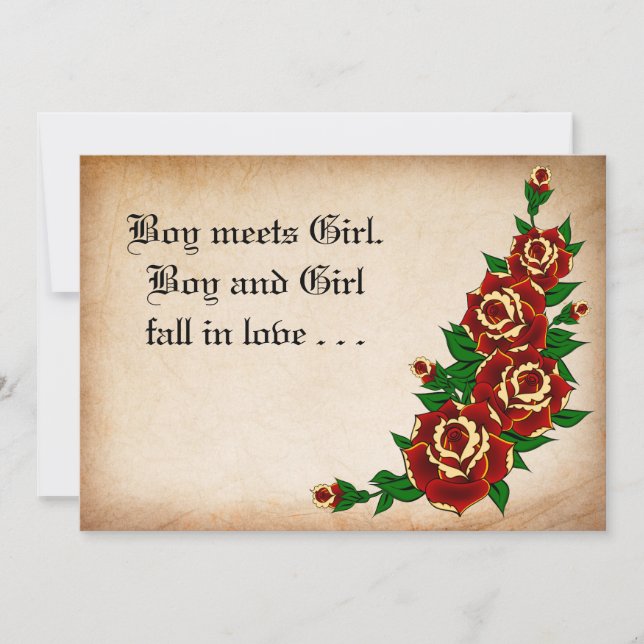 Convite cor-de-rosa do casamento do tatuagem (Frente)