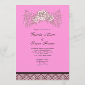 Convite cor-de-rosa do casamento do vintage